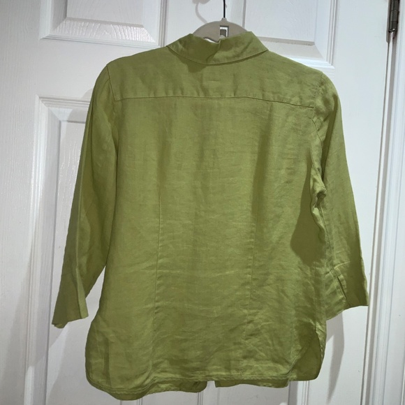 Talbots Petites Green Irish Linen 3/4 Sleeve Button Up Top Size 8P Blouse - Picture 3 of 5